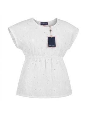 Andy & Evan Boho White Eyelet Floral Top Size 6 Embroidered Cotton Summer Blouse